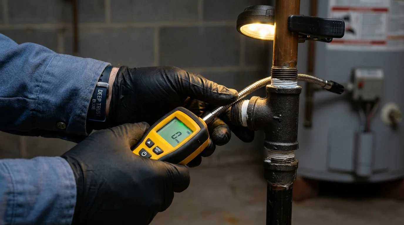 Gas leak detection with electronic sniffer by Johns Plumbing LLC in West Lafayette